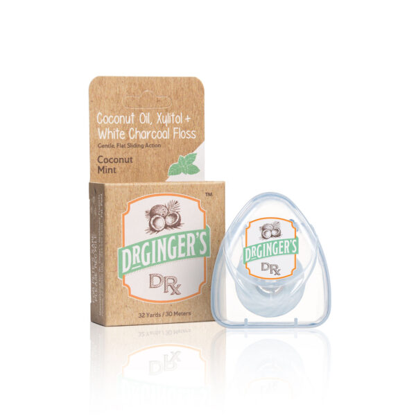 Dr. Ginger's Coconut Oil White Charcoal Floss Product Image - Gentle, Flat Sliding Action
